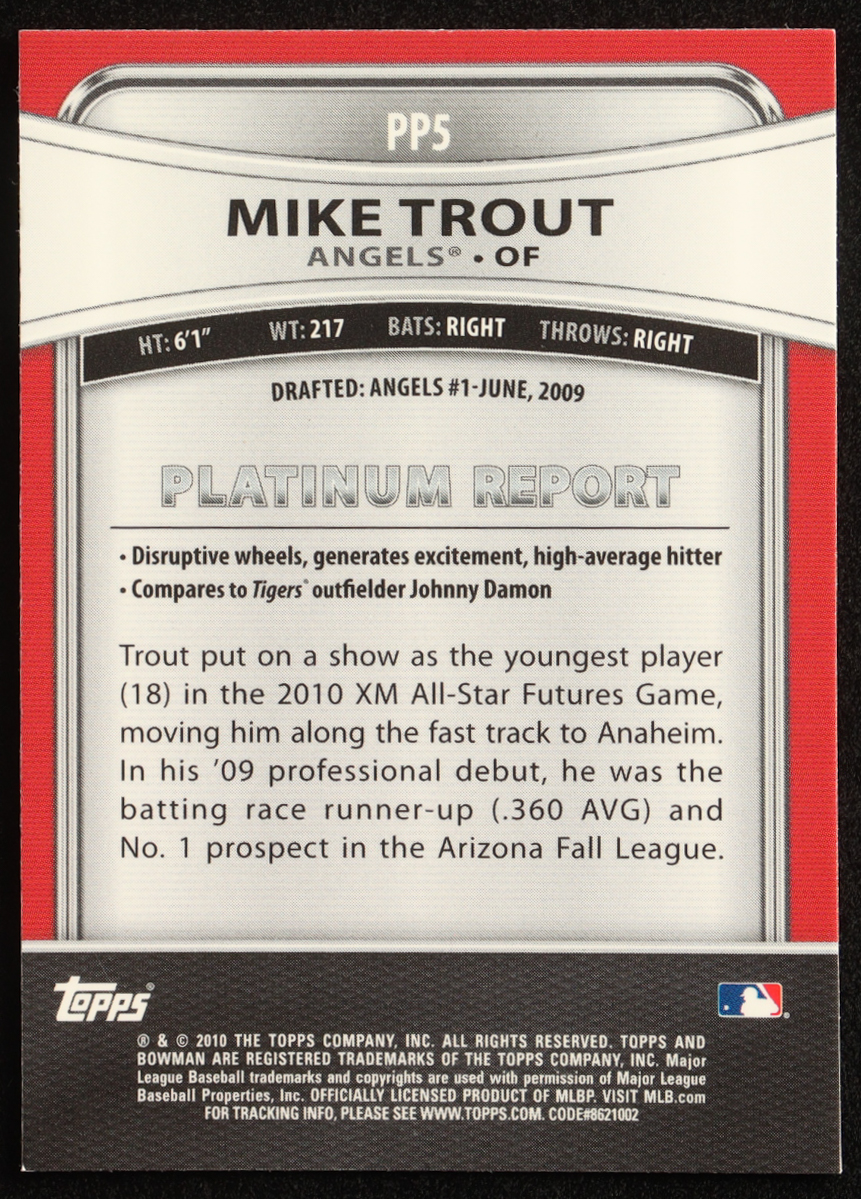 Mike Trout 2010 Bowman Platinum Prospects #PP5 RC at PristineAuction.com Mike Trout 2010 Bowman Platinum Prospects #PP5 RC at PristineAuction.com