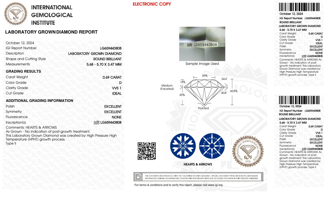1.34 Carats Lab Grown Diamond Stud Earrings D, VVS2 | $2,600 Estimated Retail Value (UGL & IGI Certs) | Brand New at PristineAuction.com 1.34 Carats Lab Grown Diamond Stud Earrings D, VVS2 | $2,600 Estimated Retail Value (UGL & IGI Certs) | Brand New at PristineAuction.com