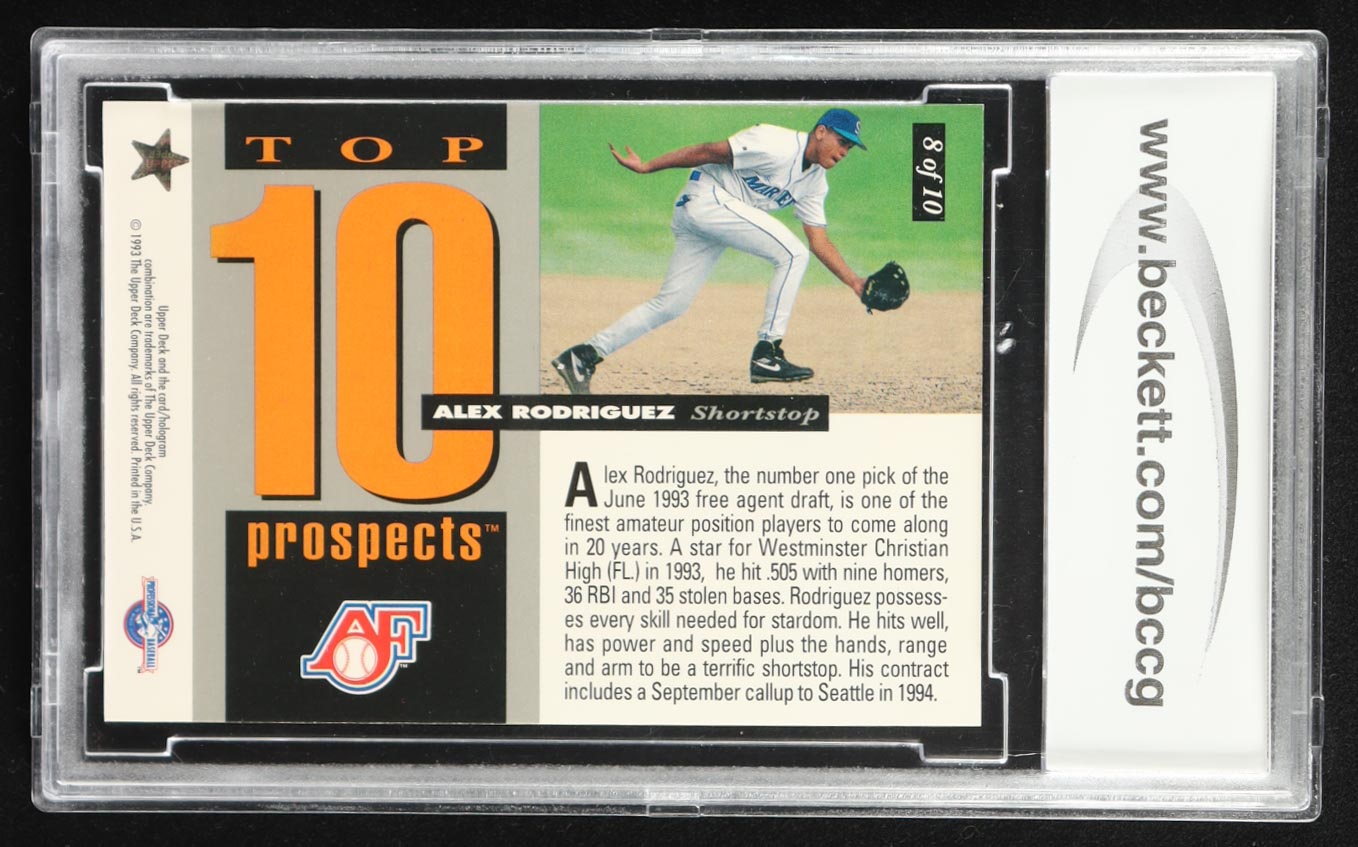 Alex Rodriguez 1994 Upper Deck Minors Top 10 Prospects #8 RC (BCCG 10) at PristineAuction.com Alex Rodriguez 1994 Upper Deck Minors Top 10 Prospects #8 RC (BCCG 10) at PristineAuction.com