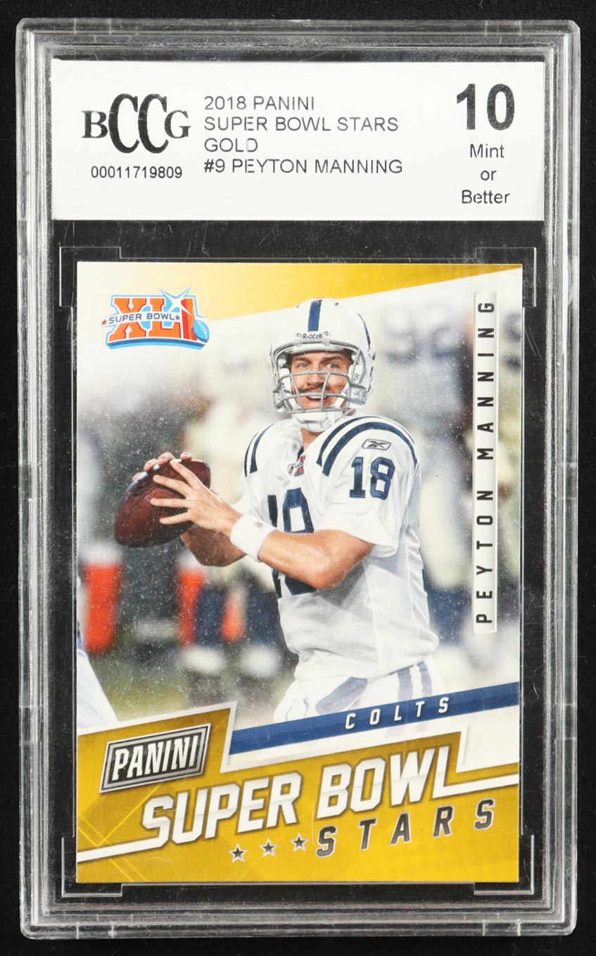 Peyton Manning 2018 Panini Super Bowl Stars Gold #9 (BCCG 10) at PristineAuction.com Peyton Manning 2018 Panini Super Bowl Stars Gold #9 (BCCG 10) at PristineAuction.com