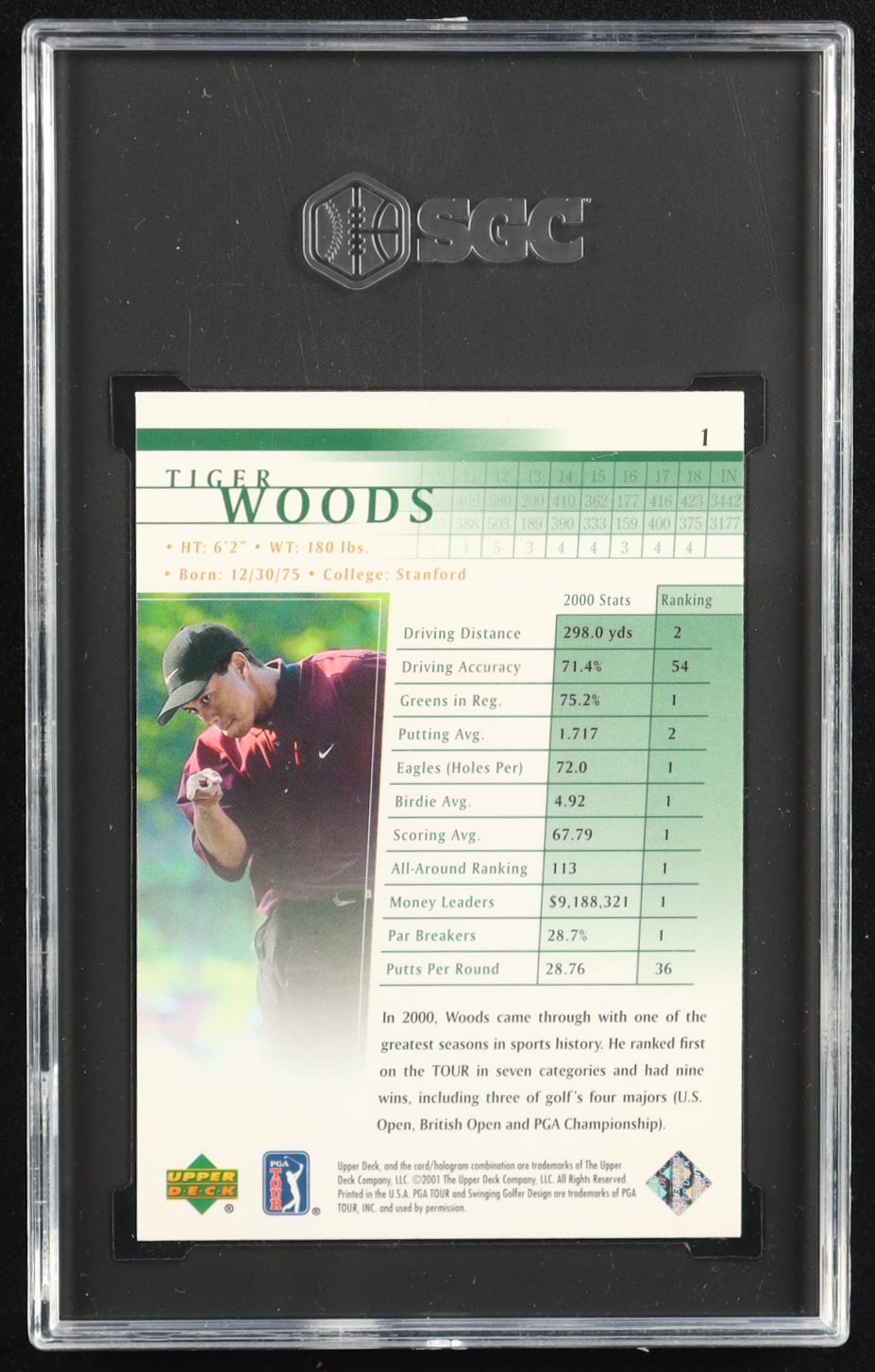 Tiger Woods 2001 Upper Deck #1 RC (SGC 10) at PristineAuction.com Tiger Woods 2001 Upper Deck #1 RC (SGC 10) at PristineAuction.com