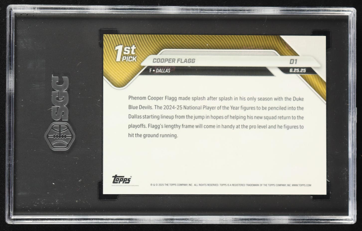 Cooper Flagg 2025 Topps Now #D1 RC (SGC 10) at PristineAuction.com Cooper Flagg 2025 Topps Now #D1 RC (SGC 10) at PristineAuction.com
