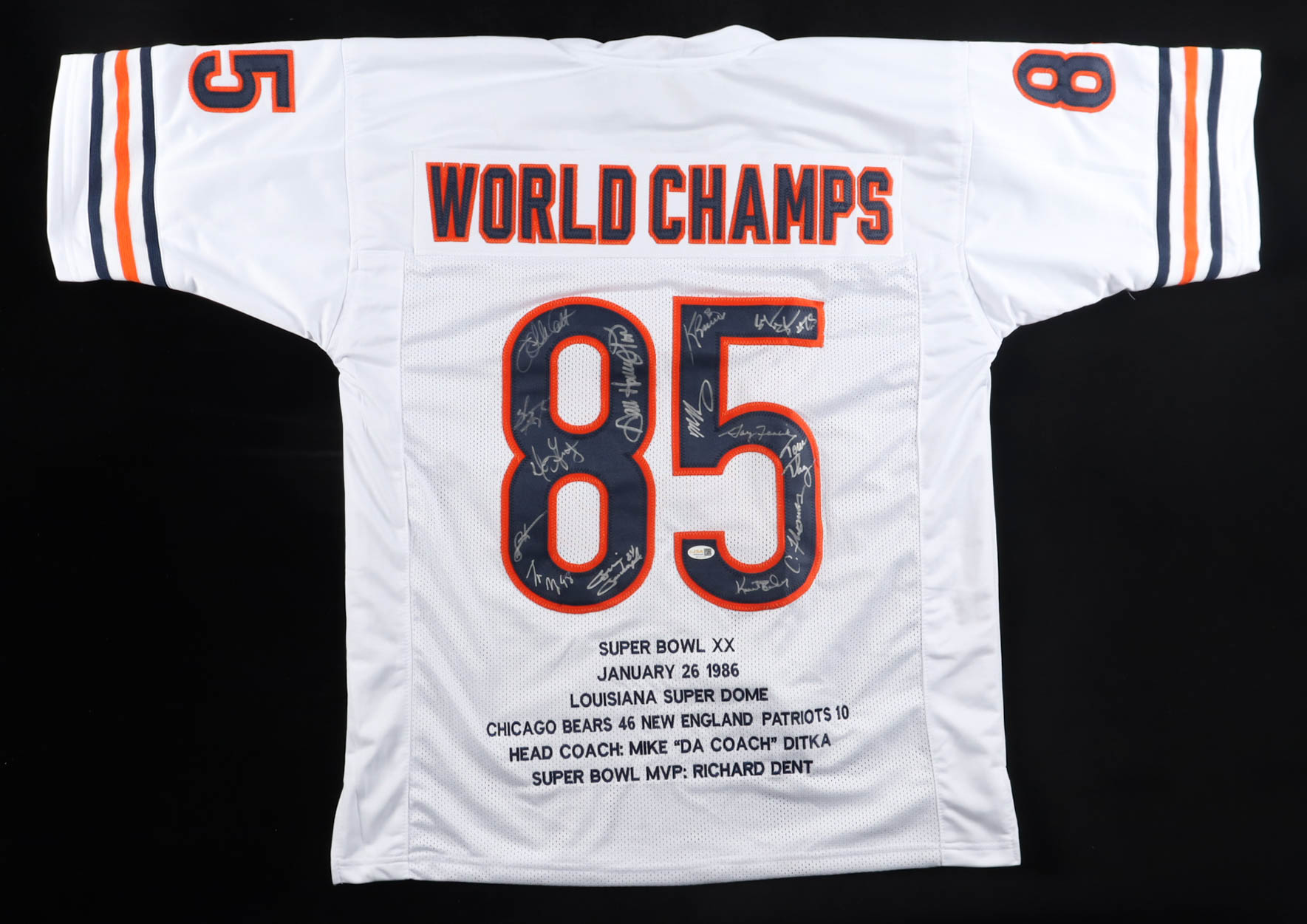 1985 Bears World Champions Highlights Jersey Team-Signed by (14) with Mike Singletary, Willlie Gault, Shaun Gayle, Stefan Humphries (JSA) at PristineAuction.com 1985 Bears World Champions Highlights Jersey Team-Signed by (14) with Mike Singletary, Willlie Gault, Shaun Gayle, Stefan Humphries (JSA) at PristineAuction.com