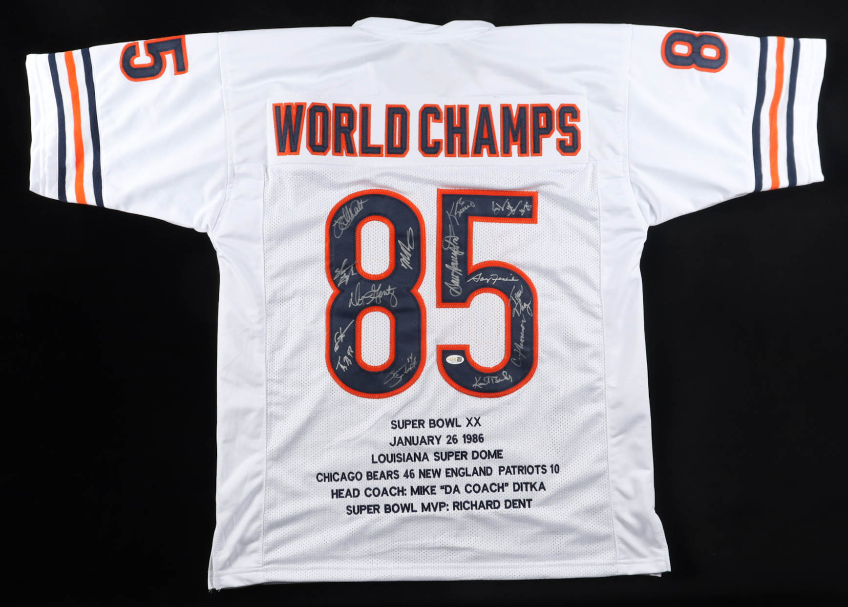 1985 Bears World Champions Highlights Jersey Team-Signed by (14) with Mike Singletary, Willlie Gault, Shaun Gayle, Stefan Humphries (JSA) at PristineAuction.com 1985 Bears World Champions Highlights Jersey Team-Signed by (14) with Mike Singletary, Willlie Gault, Shaun Gayle, Stefan Humphries (JSA) at PristineAuction.com