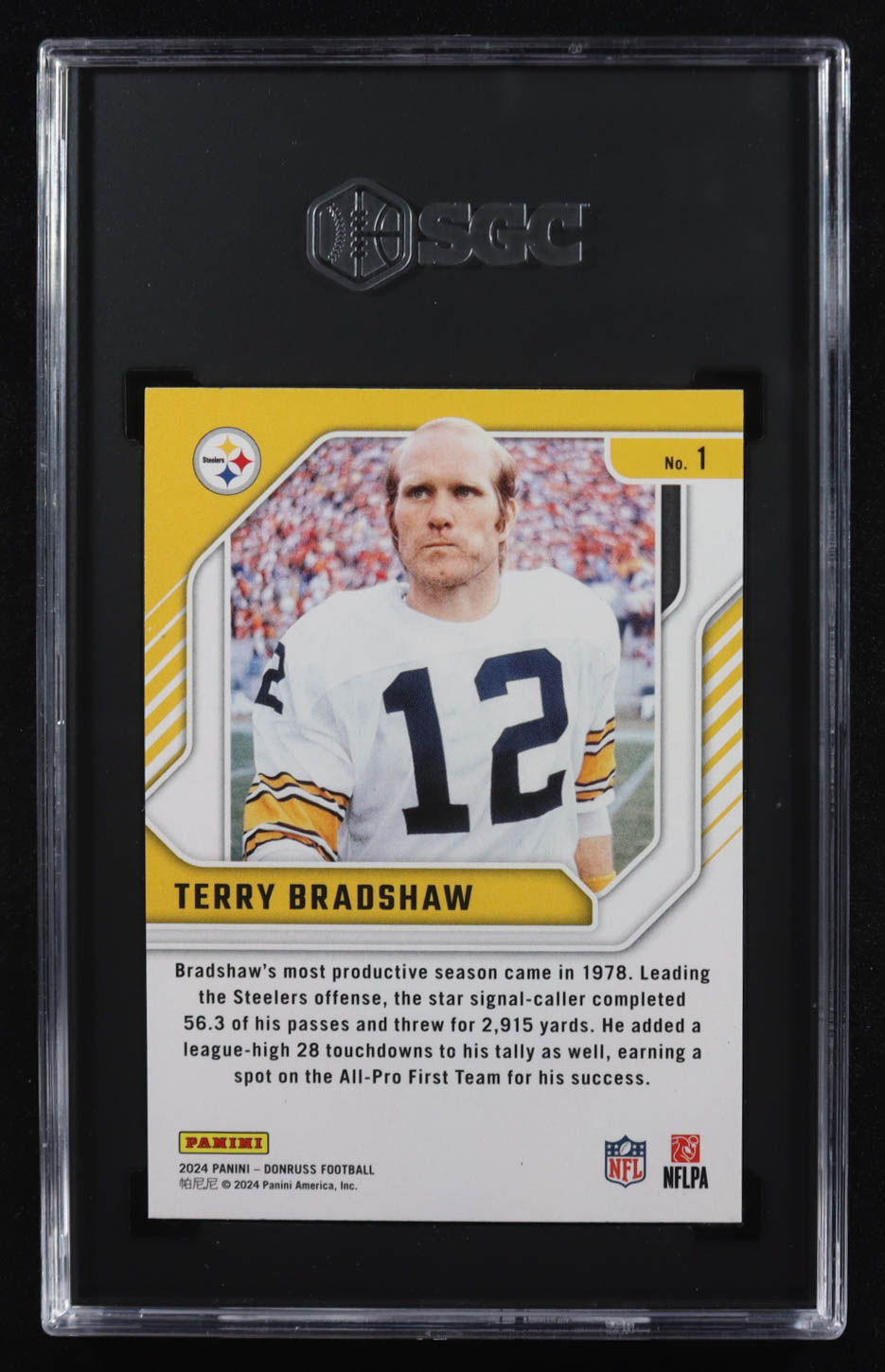 Terry Bradshaw 2024 Panini Donruss Legend Series #1 (SGC 9.5) at PristineAuction.com Terry Bradshaw 2024 Panini Donruss Legend Series #1 (SGC 9.5) at PristineAuction.com