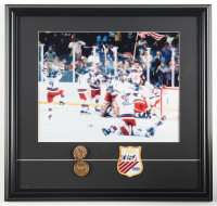 "The Miracle on Ice Team USA" Custom Framed Photo Display with 1980 Team USA Olympics Patch and Brass Emblem at PristineAuction.com