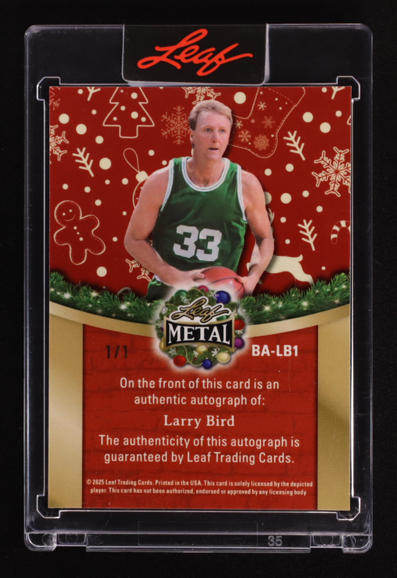 Larry Bird 2025 Leaf Metal Christmas Presents Autograph Prismatic Gold #BALB1 #1/1 at PristineAuction.com Larry Bird 2025 Leaf Metal Christmas Presents Autograph Prismatic Gold #BALB1 #1/1 at PristineAuction.com