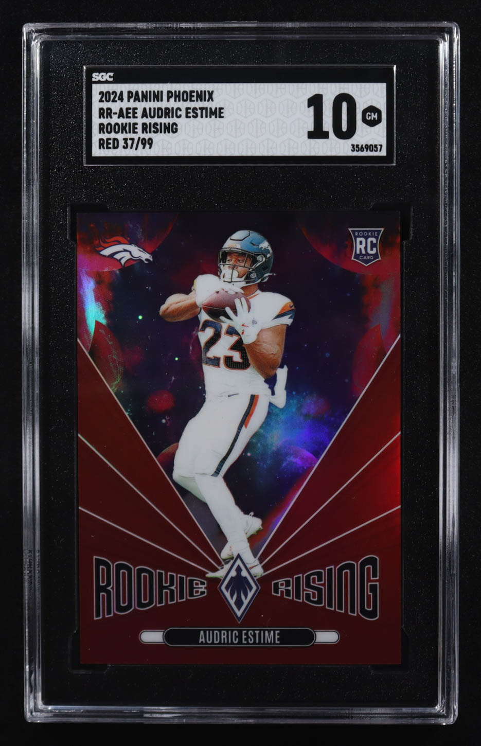 Audric Estime 2024 Panini Phoenix Rookie Rising Red #RR-AEE RC #37/99 (SGC 10) at PristineAuction.com Audric Estime 2024 Panini Phoenix Rookie Rising Red #RR-AEE RC #37/99 (SGC 10) at PristineAuction.com
