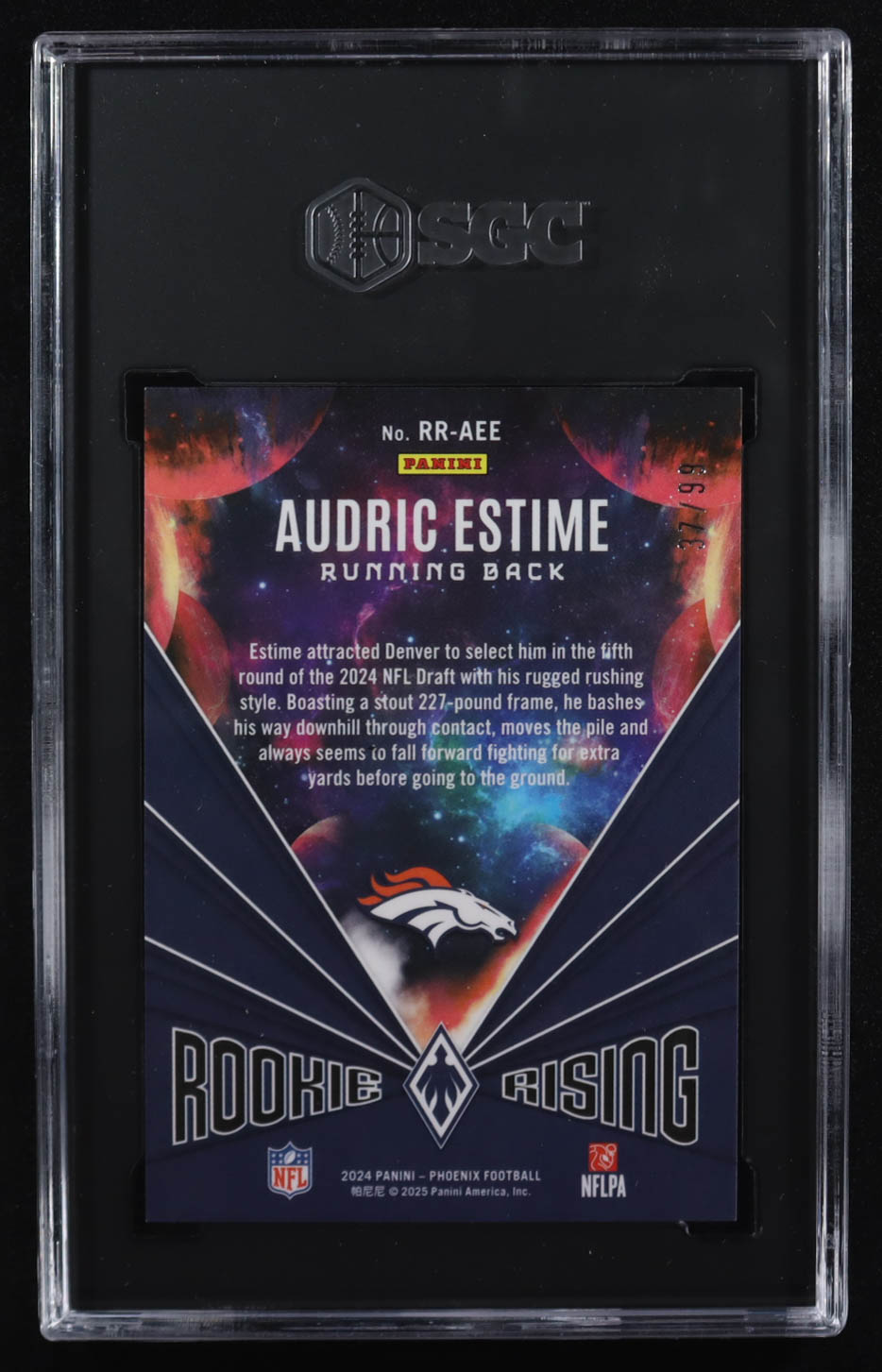 Audric Estime 2024 Panini Phoenix Rookie Rising Red #RR-AEE RC #37/99 (SGC 10) at PristineAuction.com Audric Estime 2024 Panini Phoenix Rookie Rising Red #RR-AEE RC #37/99 (SGC 10) at PristineAuction.com
