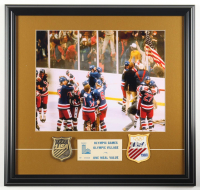 "The Miracle on Ice Team USA" Custom Framed Photo Display with 1980 Team USA Olympics Patch and Brass Emblem at PristineAuction.com
