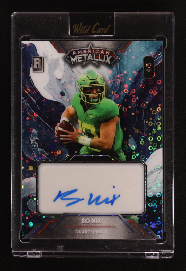 Bo Nix 2023 Wild Card American Metallix Autographs Disco Blue #BNA #4/5 RC at PristineAuction.com Bo Nix 2023 Wild Card American Metallix Autographs Disco Blue #BNA #4/5 RC at PristineAuction.com