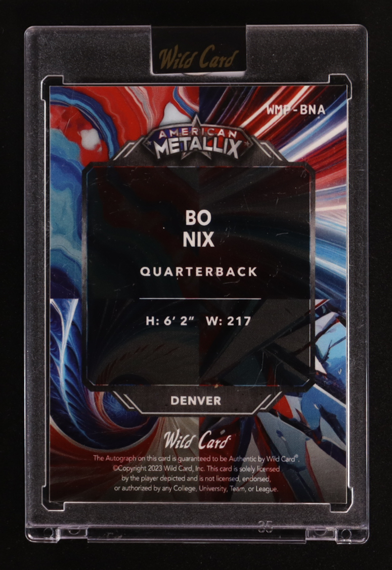 Bo Nix 2023 Wild Card American Metallix Autographs Disco Blue #BNA #4/5 RC at PristineAuction.com Bo Nix 2023 Wild Card American Metallix Autographs Disco Blue #BNA #4/5 RC at PristineAuction.com