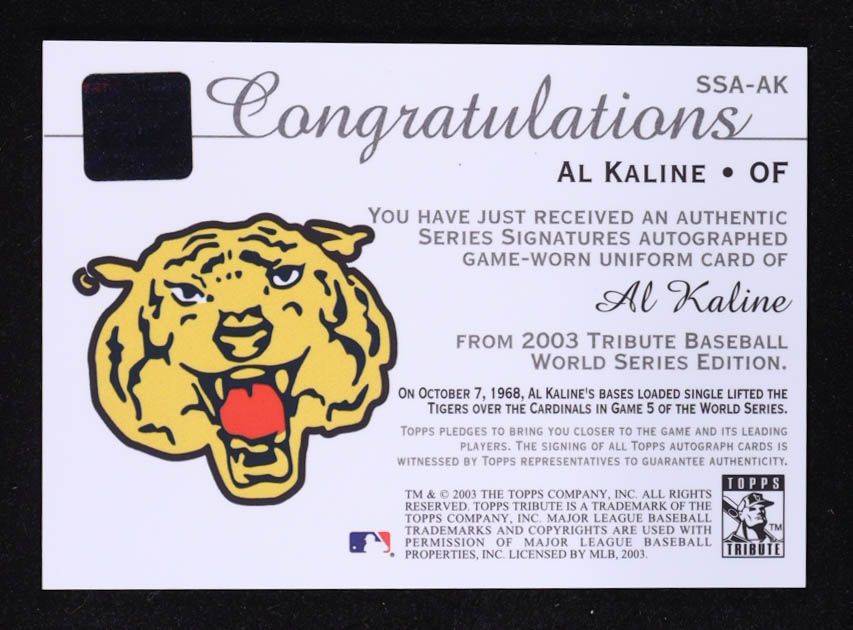 Al Kaline 2003 Topps Tribute World Series Signature Relics #AK Uniform at PristineAuction.com Al Kaline 2003 Topps Tribute World Series Signature Relics #AK Uniform at PristineAuction.com