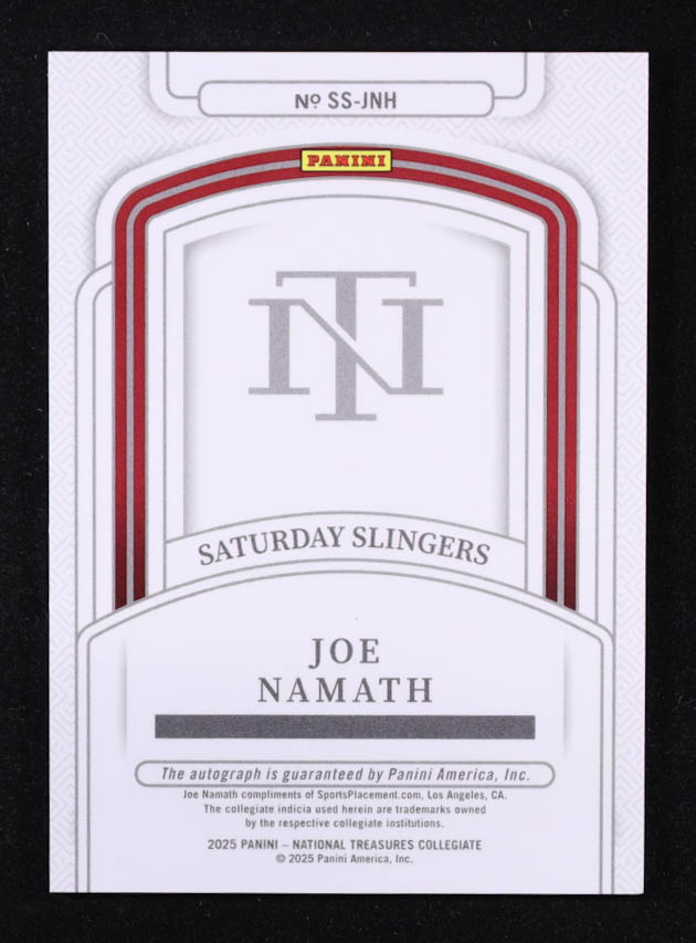 Joe Namath 2025 Panini National Treasures Collegiate Saturday Slingers Signatures #17 #10/10 at PristineAuction.com Joe Namath 2025 Panini National Treasures Collegiate Saturday Slingers Signatures #17 #10/10 at PristineAuction.com
