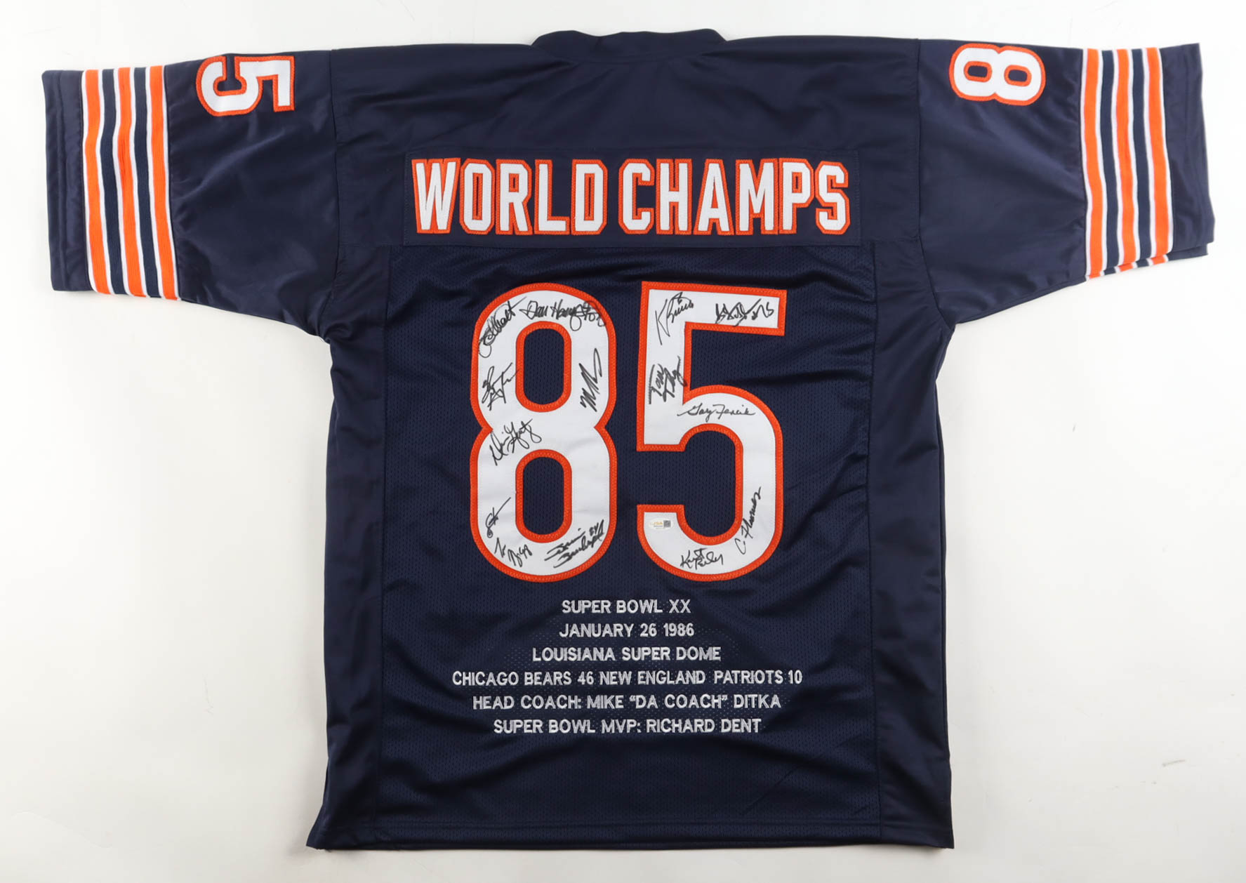 1985 Bears World Champions Highlights Jersey Team-Signed by (14) with Mike Singletary, Willlie Gault, Shaun Gayle, Stefan Humphries (JSA) at PristineAuction.com 1985 Bears World Champions Highlights Jersey Team-Signed by (14) with Mike Singletary, Willlie Gault, Shaun Gayle, Stefan Humphries (JSA) at PristineAuction.com