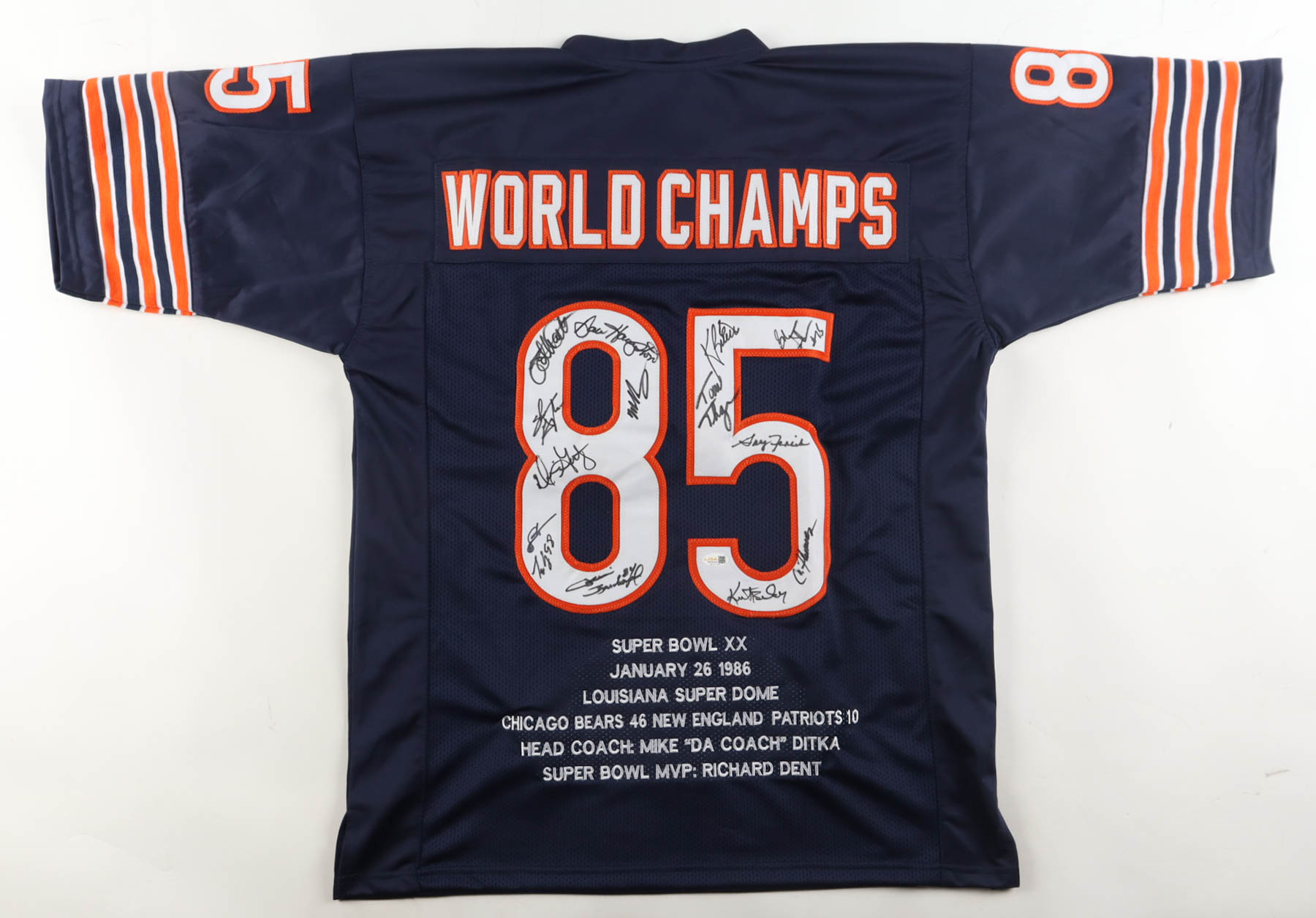 1985 Bears World Champions Highlights Jersey Team-Signed by (14) with Mike Singletary, Willlie Gault, Shaun Gayle, Stefan Humphries (JSA) at PristineAuction.com 1985 Bears World Champions Highlights Jersey Team-Signed by (14) with Mike Singletary, Willlie Gault, Shaun Gayle, Stefan Humphries (JSA) at PristineAuction.com