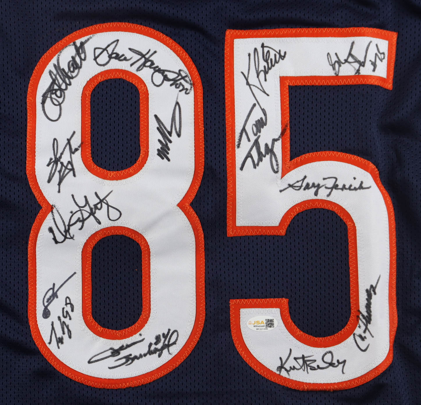 1985 Bears World Champions Highlights Jersey Team-Signed by (14) with Mike Singletary, Willlie Gault, Shaun Gayle, Stefan Humphries (JSA) at PristineAuction.com 1985 Bears World Champions Highlights Jersey Team-Signed by (14) with Mike Singletary, Willlie Gault, Shaun Gayle, Stefan Humphries (JSA) at PristineAuction.com