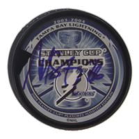 Martin St. Louis Signed Lightning 2004 Stanley Cup Champs Logo Hockey Puck (JSA) at PristineAuction.com