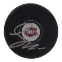 Lane Hutson Signed Canadiens Logo Hockey Puck (JSA) at PristineAuction.com