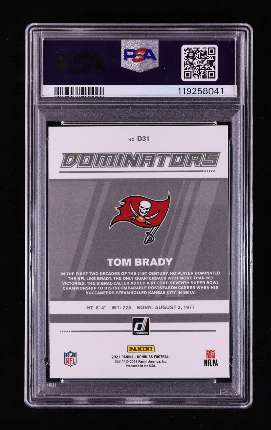 Tom Brady 2021 Donruss Dominators #31 (PSA 10) at PristineAuction.com Tom Brady 2021 Donruss Dominators #31 (PSA 10) at PristineAuction.com