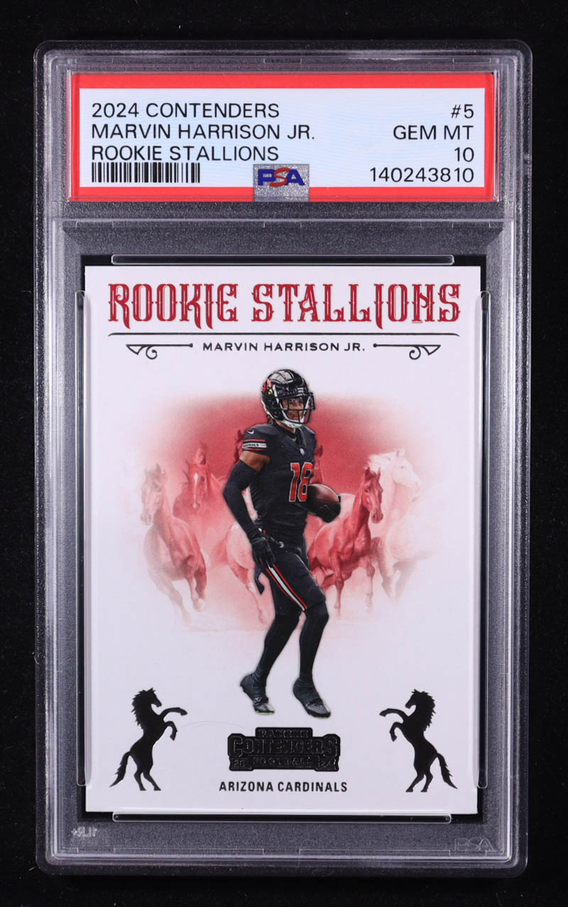 Marvin Harrison Jr. 2024 Panini Contenders Rookie Stallions #5 RC (PSA 10) at PristineAuction.com Marvin Harrison Jr. 2024 Panini Contenders Rookie Stallions #5 RC (PSA 10) at PristineAuction.com