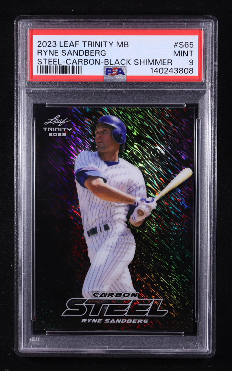 Ryne Sandberg 2023 Leaf Trinity Mega Box Steel Carbon Shimmer Black #S65 #2/3 (PSA 9) at PristineAuction.com Ryne Sandberg 2023 Leaf Trinity Mega Box Steel Carbon Shimmer Black #S65 #2/3 (PSA 9) at PristineAuction.com