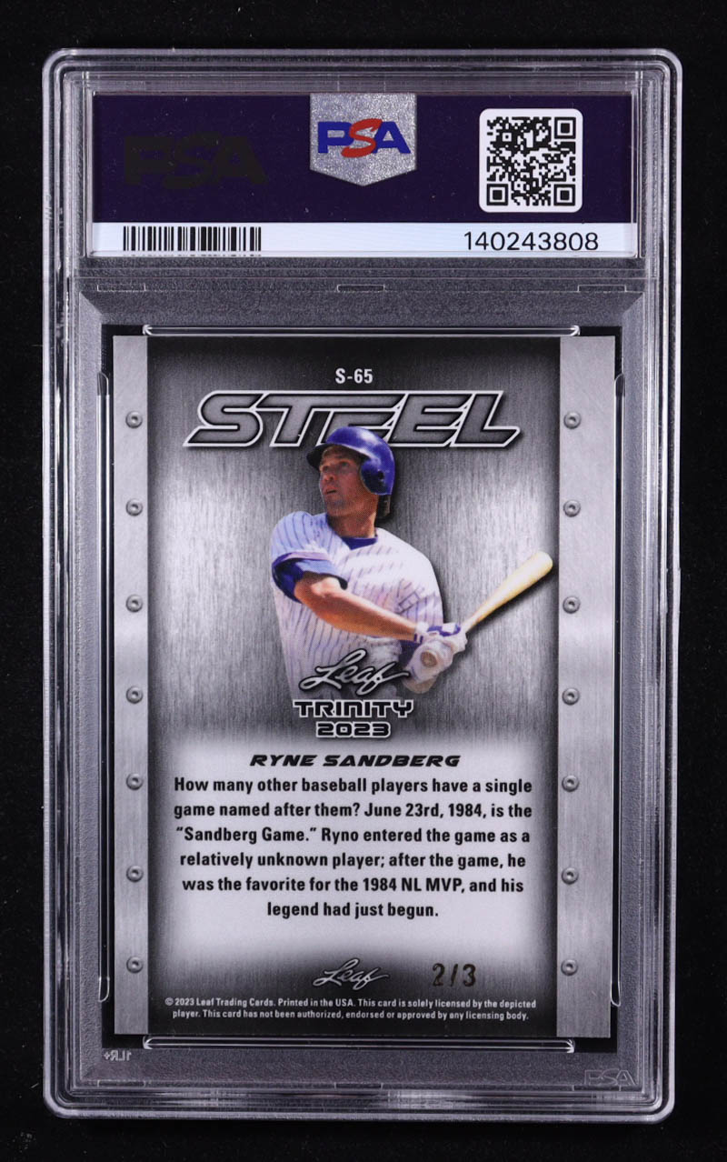 Ryne Sandberg 2023 Leaf Trinity Mega Box Steel Carbon Shimmer Black #S65 #2/3 (PSA 9) at PristineAuction.com Ryne Sandberg 2023 Leaf Trinity Mega Box Steel Carbon Shimmer Black #S65 #2/3 (PSA 9) at PristineAuction.com