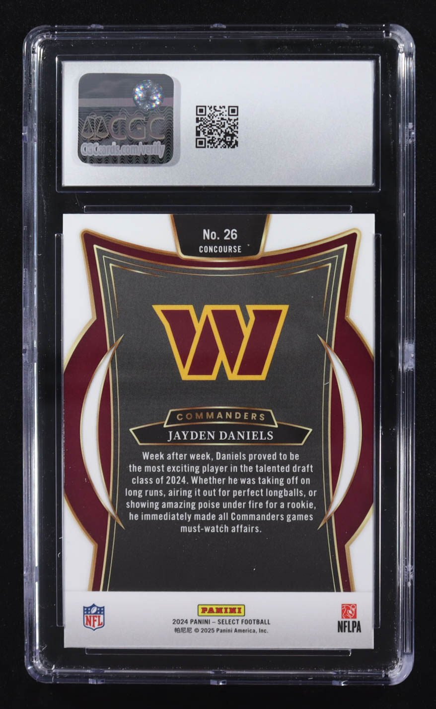 Jayden Daniels 2024 Panini Select #26 RC (CGC 8) at PristineAuction.com Jayden Daniels 2024 Panini Select #26 RC (CGC 8) at PristineAuction.com