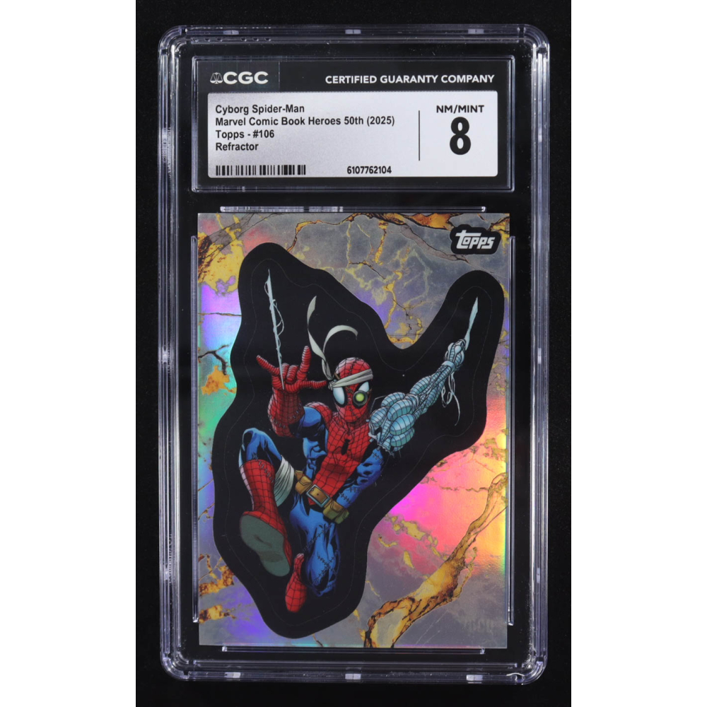 Cyborg Spider-Man 2025 Topps Marvel Comic Book Heroes 50th Refractor #106 (CGC 8) at PristineAuction.com
