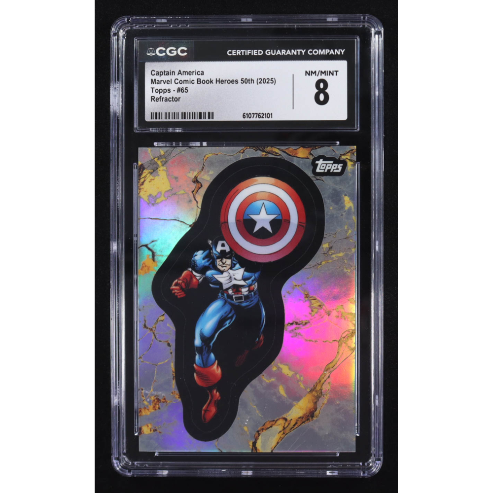 Captain America 2025 Topps Marvel Comic Book Heroes 50th Refractor #65 (CGC 8) at PristineAuction.com