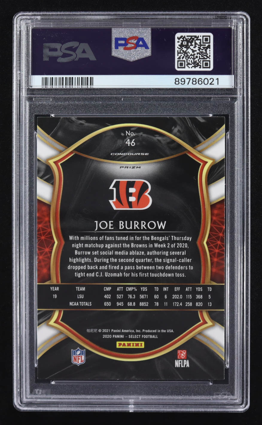 Joe Burrow 2020 Select Prizm Silver #46 RC (PSA 10) at PristineAuction.com Joe Burrow 2020 Select Prizm Silver #46 RC (PSA 10) at PristineAuction.com
