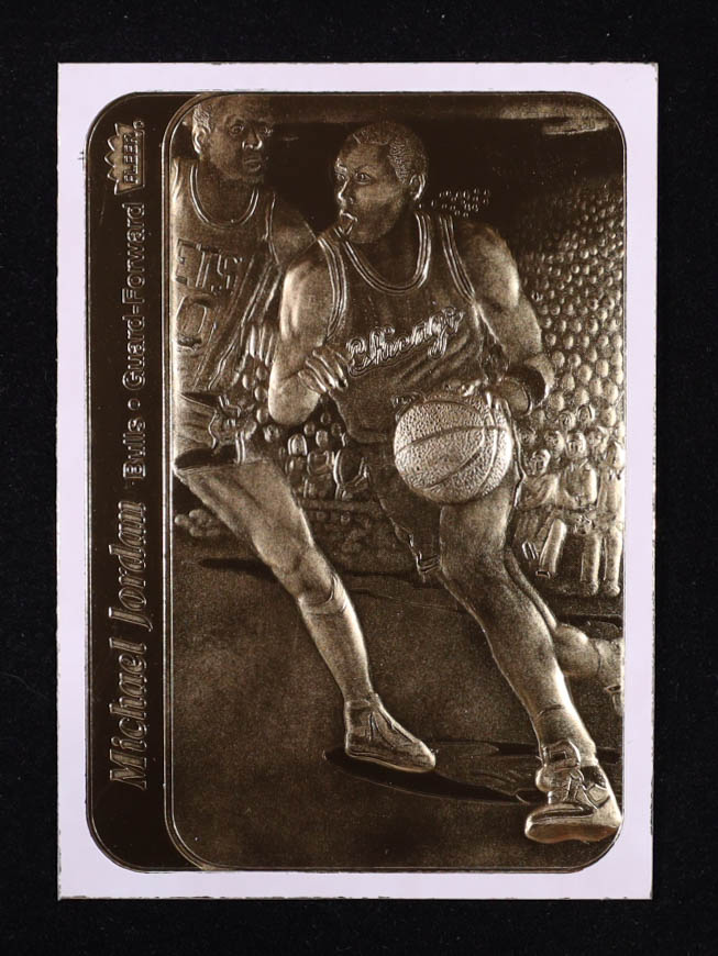 Michael Jordan 1997 Fleer 23KT Gold White Border / '86-87 Fleer Sticker at PristineAuction.com Michael Jordan 1997 Fleer 23KT Gold White Border / '86-87 Fleer Sticker at PristineAuction.com