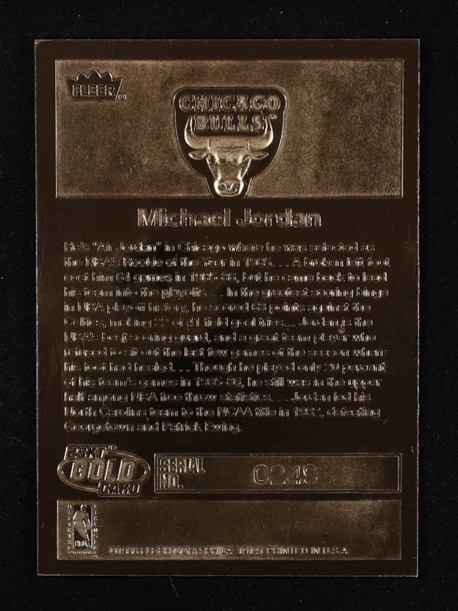 Michael Jordan 1997 Fleer 23KT Gold White Border / '86-87 Fleer Sticker at PristineAuction.com Michael Jordan 1997 Fleer 23KT Gold White Border / '86-87 Fleer Sticker at PristineAuction.com