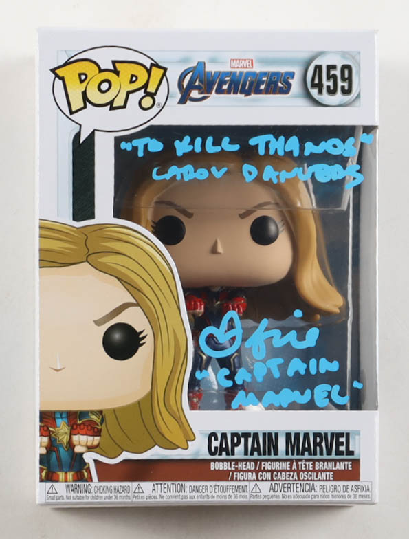 Brie Larson Signed "Avengers" #459 Captain Marvel Bobble-Head Funko Pop! Vinyl Figure Inscribed "Captain Marvel", "Carol Danvers" & "To Kill Thanos" (JSA) at PristineAuction.com Brie Larson Signed "Avengers" #459 Captain Marvel Bobble-Head Funko Pop! Vinyl Figure Inscribed "Captain Marvel", "Carol Danvers" & "To Kill Thanos" (JSA) at PristineAuction.com