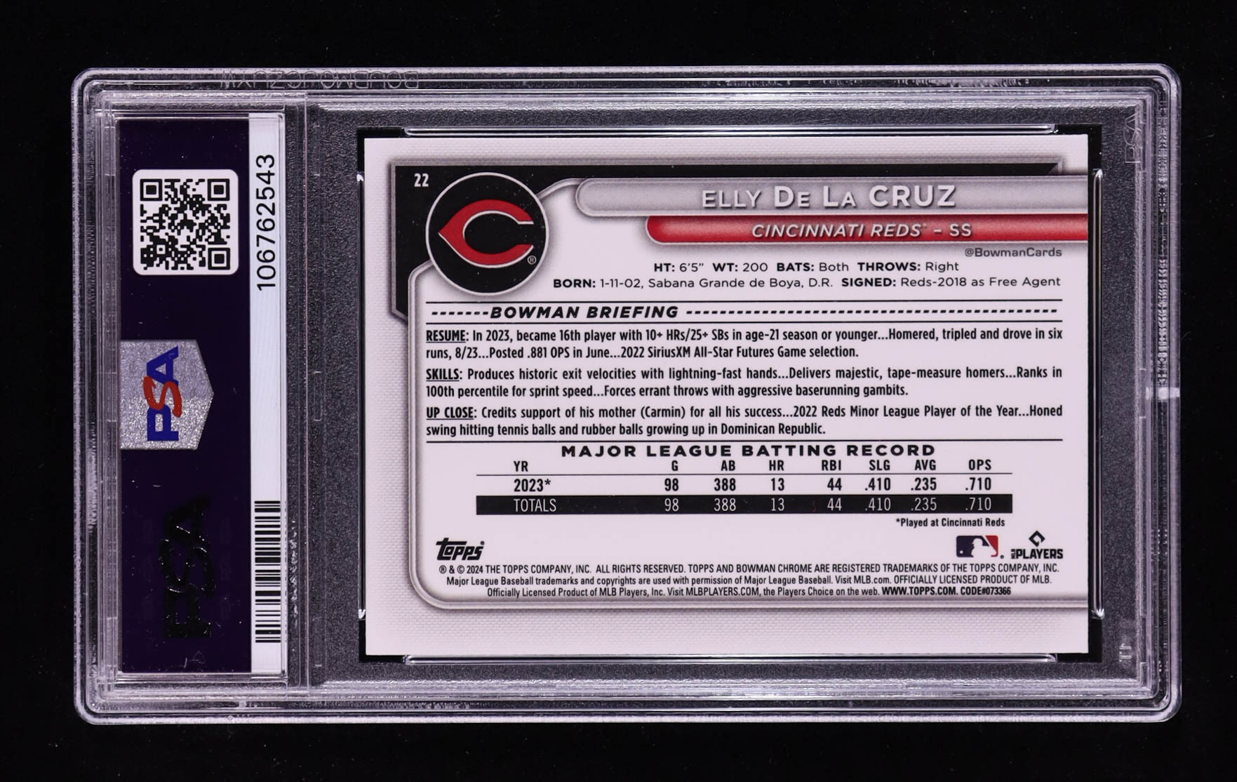 Elly De La Cruz 2024 Bowman Chrome Bowman Mega Box #22 RC (PSA 10) at PristineAuction.com Elly De La Cruz 2024 Bowman Chrome Bowman Mega Box #22 RC (PSA 10) at PristineAuction.com