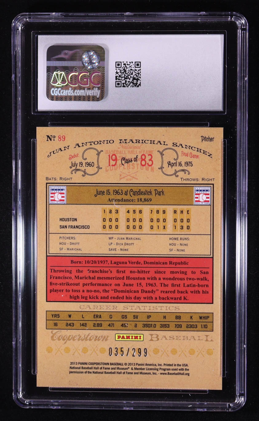 Juan Marichal 2013 Panini Cooperstown Gold Crystal #89 #035/299 (CGC 10) at PristineAuction.com Juan Marichal 2013 Panini Cooperstown Gold Crystal #89 #035/299 (CGC 10) at PristineAuction.com