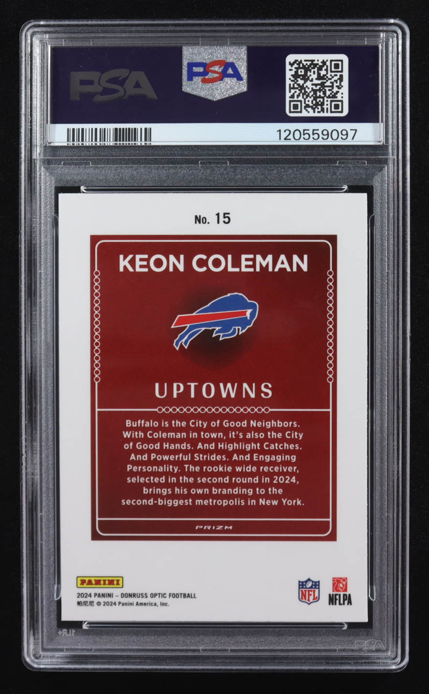 Keon Coleman 2024 Donruss Optic Uptowns #15 RC (PSA 10) at PristineAuction.com Keon Coleman 2024 Donruss Optic Uptowns #15 RC (PSA 10) at PristineAuction.com