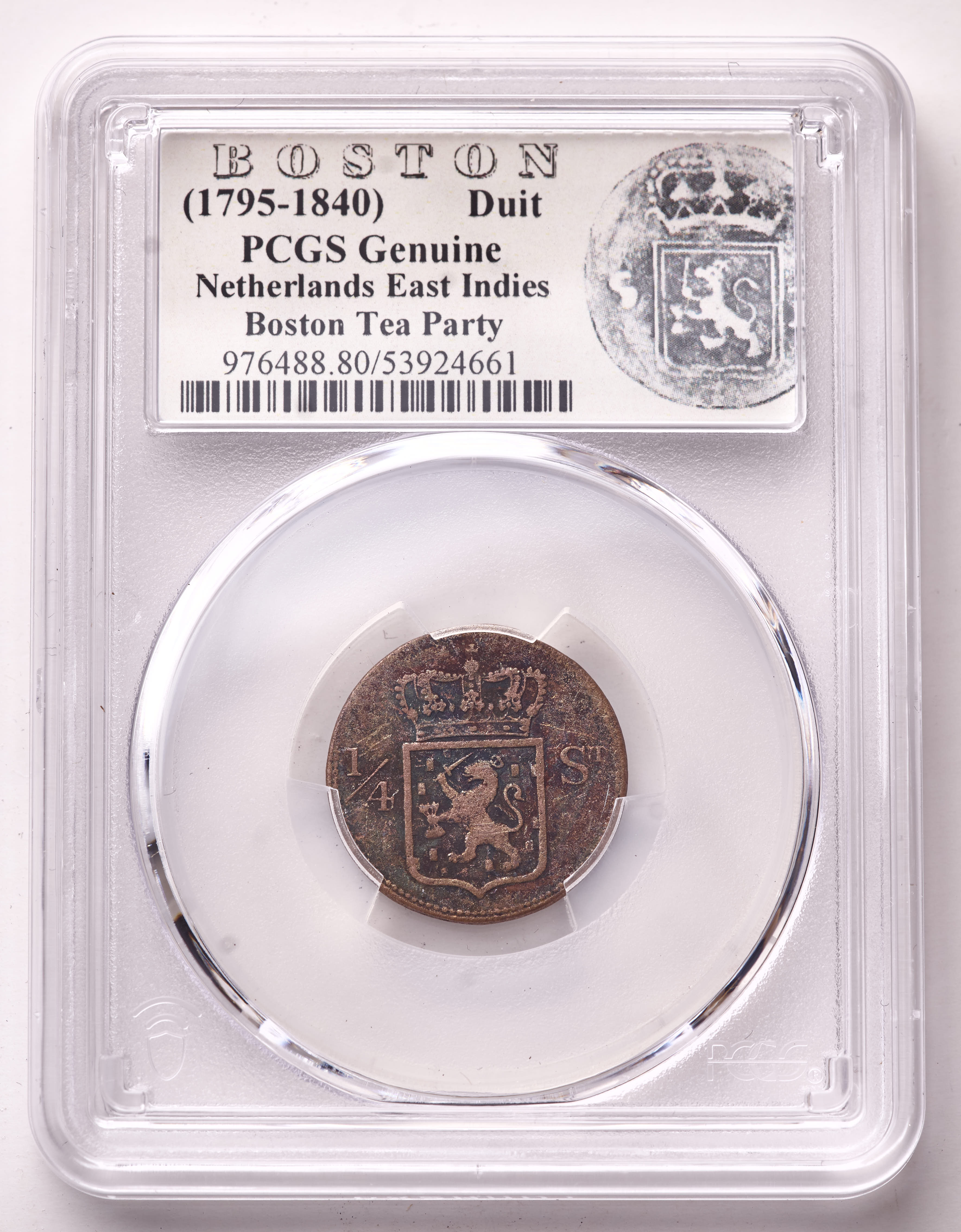 (1795-1840) Netherlands East Indies Duit Copper Coin - Boston Tea Party (PCGS) at PristineAuction.com (1795-1840) Netherlands East Indies Duit Copper Coin - Boston Tea Party (PCGS) at PristineAuction.com