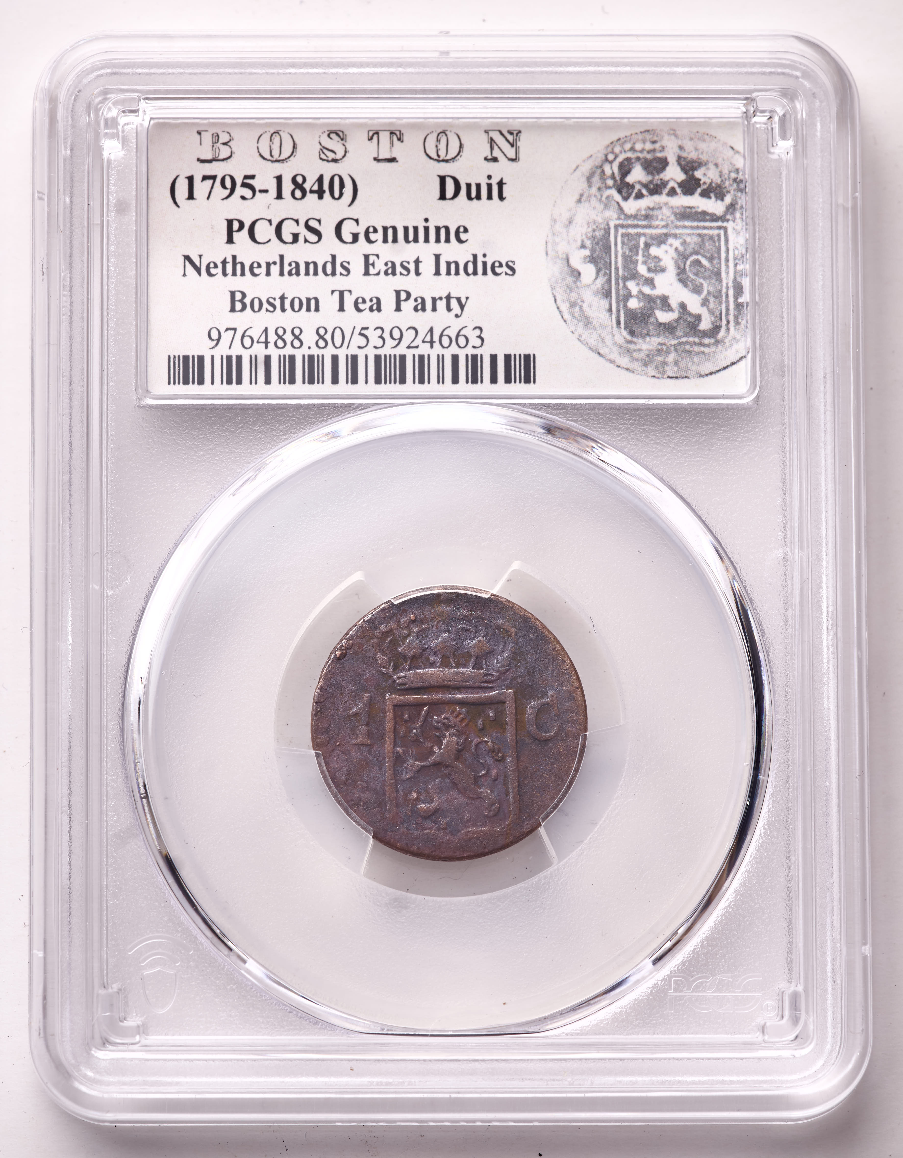 (1795-1840) Netherlands East Indies Duit Copper Coin - Boston Tea Party (PCGS) at PristineAuction.com (1795-1840) Netherlands East Indies Duit Copper Coin - Boston Tea Party (PCGS) at PristineAuction.com