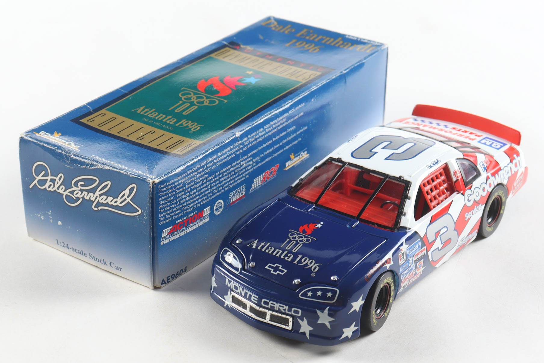 Dale Earnhardt LE #3 GM / '96 Atlanta Olympics 1996 Monte Carlo 1:24 Die-Cast Car at PristineAuction.com Dale Earnhardt LE #3 GM / '96 Atlanta Olympics 1996 Monte Carlo 1:24 Die-Cast Car at PristineAuction.com
