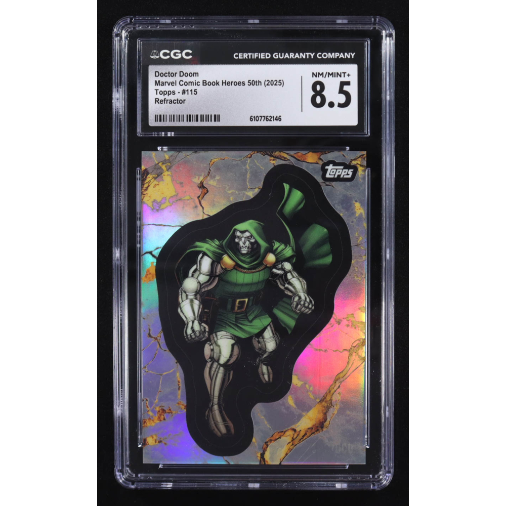 Doctor Doom 2025 Topps Marvel Comic Book Heroes 50th Refractor #115 (CGC 8.5) at PristineAuction.com