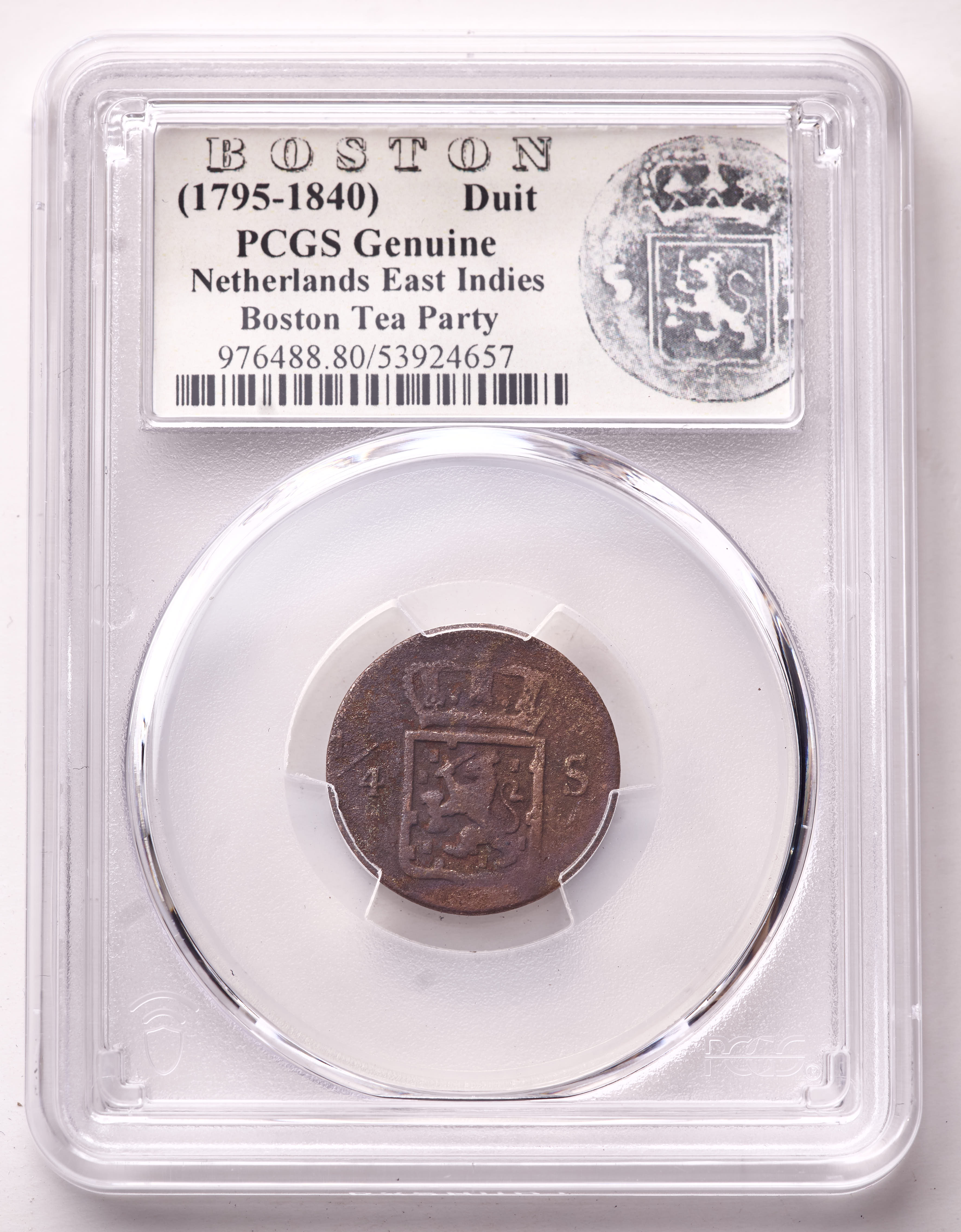 (1795-1840) Netherlands East Indies Duit Copper Coin - Boston Tea Party (PCGS) at PristineAuction.com (1795-1840) Netherlands East Indies Duit Copper Coin - Boston Tea Party (PCGS) at PristineAuction.com