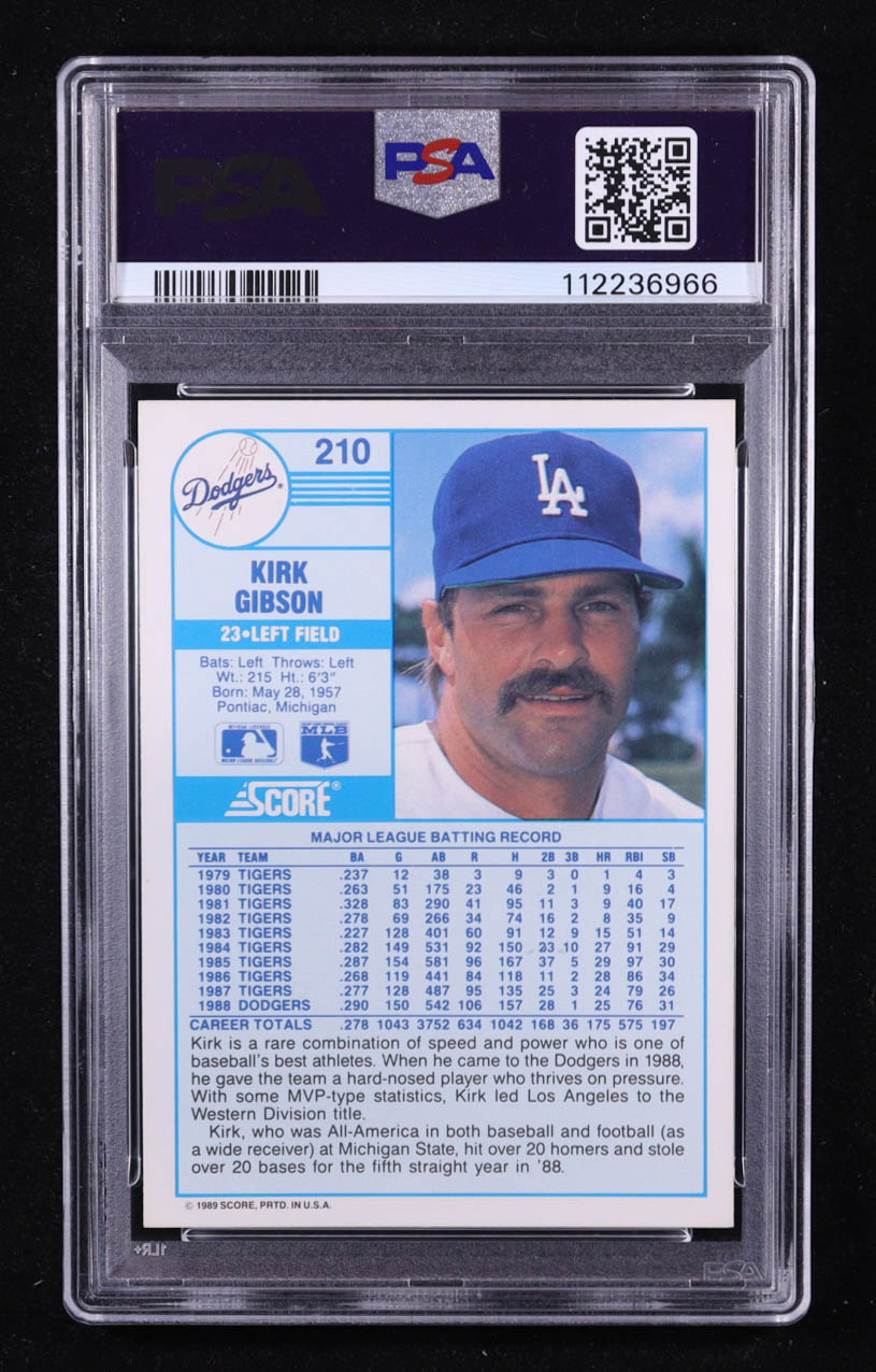 Kirk Gibson Signed 1989 Score #210 (PSA 8 | Autograph Graded 10) at PristineAuction.com Kirk Gibson Signed 1989 Score #210 (PSA 8 | Autograph Graded 10) at PristineAuction.com