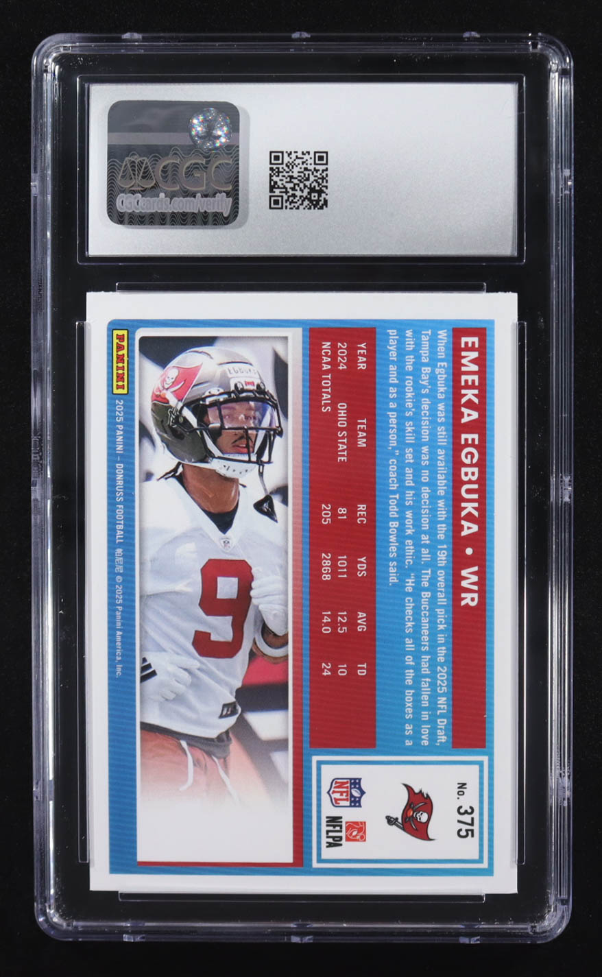 Emeka Egbuka 2025 Panini Donruss Press Proof Purple RR #375 RC (CGC 7.5) at PristineAuction.com Emeka Egbuka 2025 Panini Donruss Press Proof Purple RR #375 RC (CGC 7.5) at PristineAuction.com