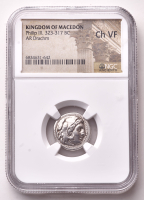 Philip III (323-317 B.C.) Kingdom of Macedon AR Drachm Ancient Greek Silver Coin (NGC Ch VF) at PristineAuction.com