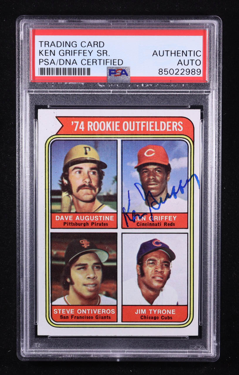 Dave Augustine / Ken Griffey / Steve Ontiveros / Jim Tyrone Signed 1974 Topps #598 Rookie Outfielders RC (PSA Encapsulated | Autograph Graded Authentic) at PristineAuction.com Dave Augustine / Ken Griffey / Steve Ontiveros / Jim Tyrone Signed 1974 Topps #598 Rookie Outfielders RC (PSA Encapsulated | Autograph Graded Authentic) at PristineAuction.com