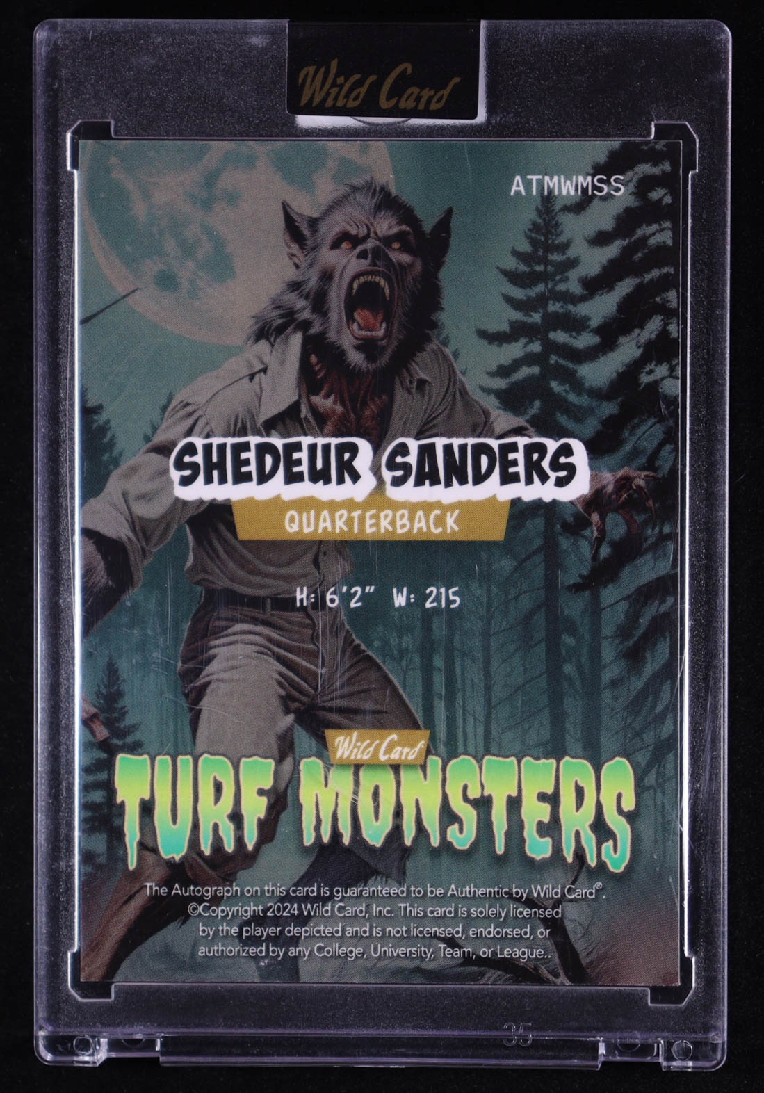 Shedeur Sanders 2024 Wild Card Haunted Hits Turf Monsters Wolfman #ATMWMSS #1/1 at PristineAuction.com Shedeur Sanders 2024 Wild Card Haunted Hits Turf Monsters Wolfman #ATMWMSS #1/1 at PristineAuction.com