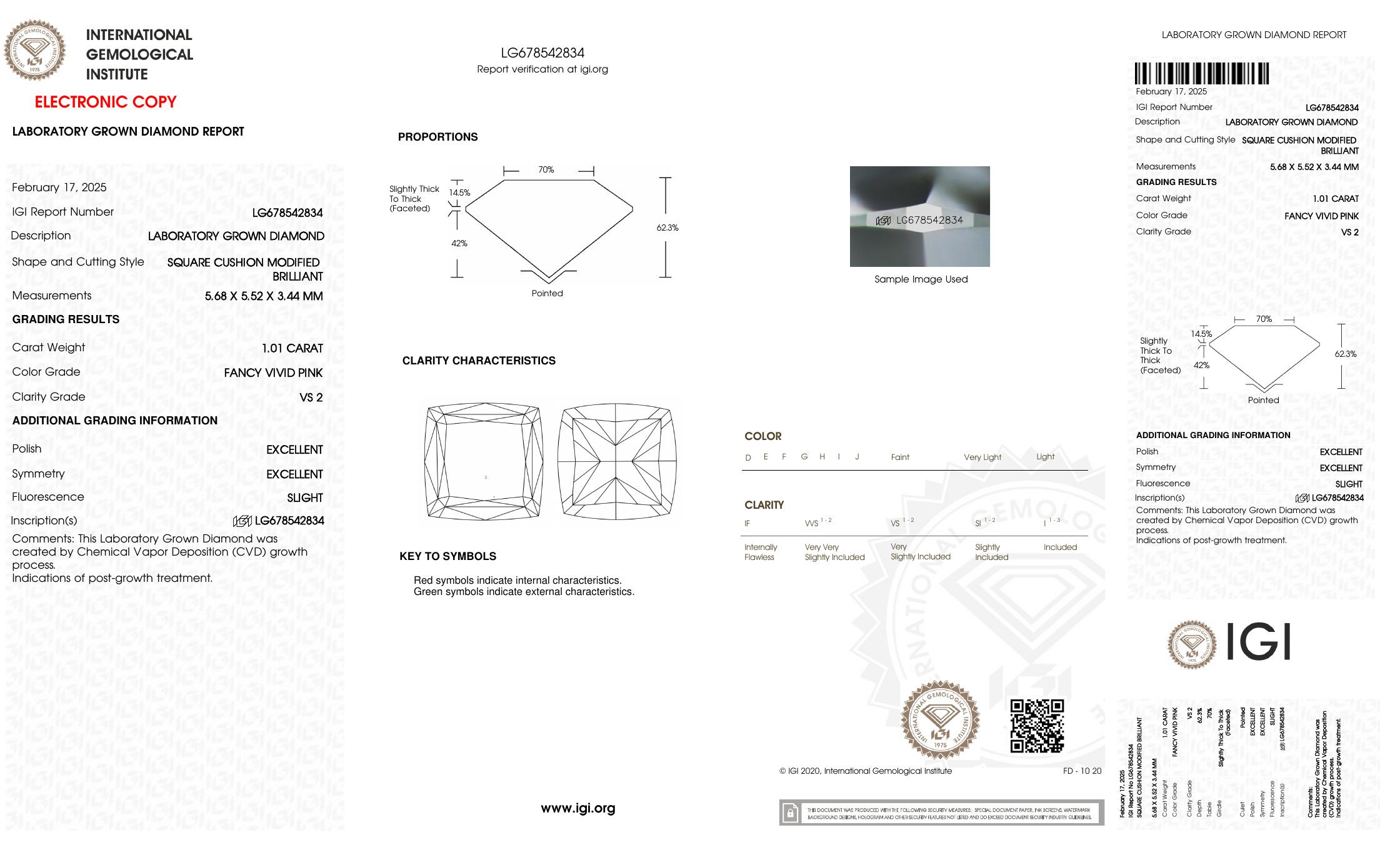 1.01 Carats Lab Grown FANCY VIVID PINK Diamond Ring VS2 | $2,500 Estimated Retail Value (UGL & IGI Certs) | Brand New at PristineAuction.com 1.01 Carats Lab Grown FANCY VIVID PINK Diamond Ring VS2 | $2,500 Estimated Retail Value (UGL & IGI Certs) | Brand New at PristineAuction.com