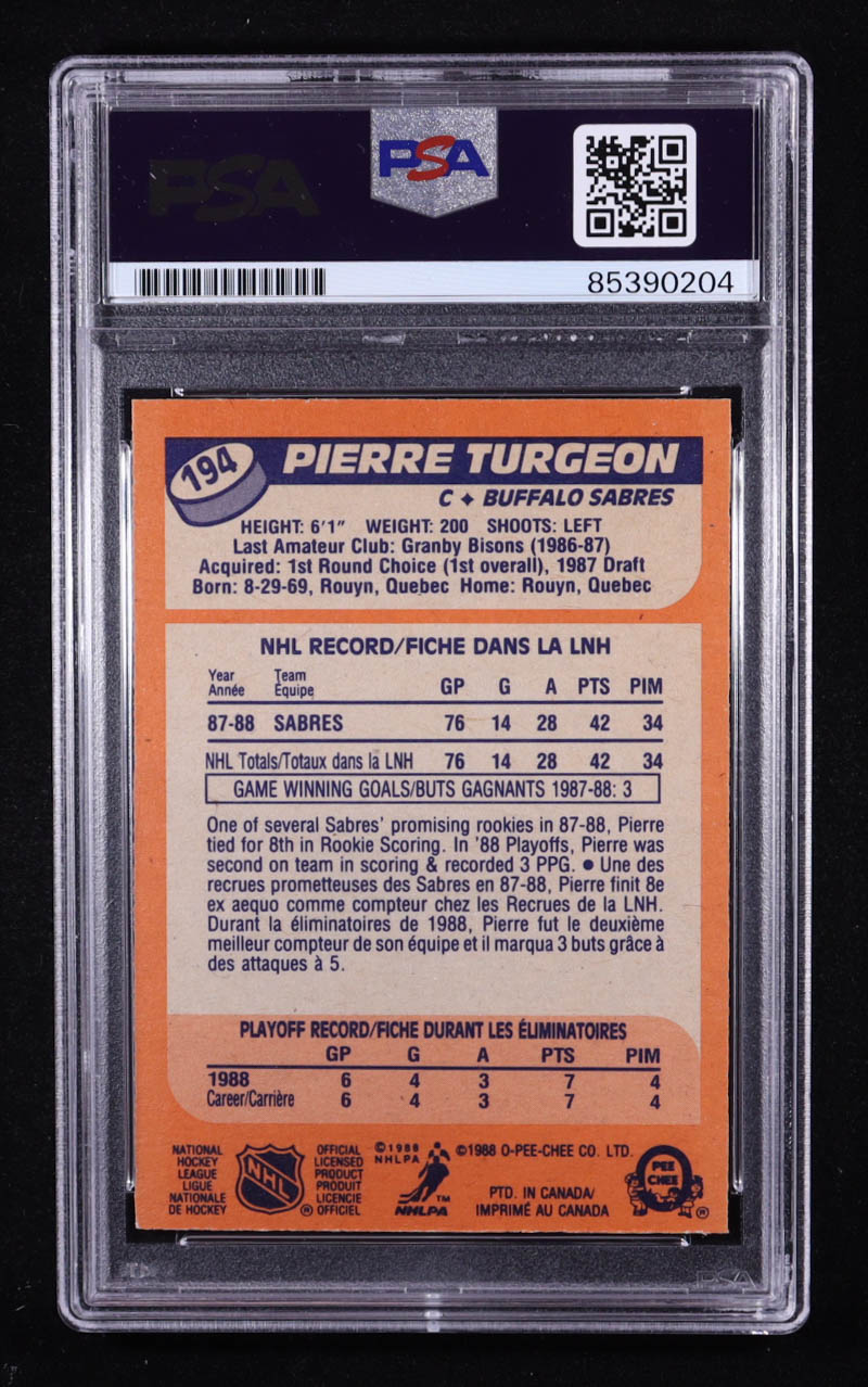 Pierre Turgeon Signed 1988 O-Pee-Chee #194 RC (PSA) at PristineAuction.com Pierre Turgeon Signed 1988 O-Pee-Chee #194 RC (PSA) at PristineAuction.com