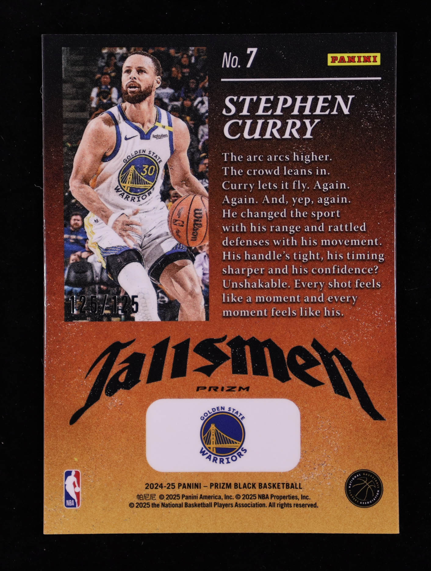 Stephen Curry 2024-25 Panini Prizm Black Talismen Prizms Blue Ice #7 #125/125 at PristineAuction.com Stephen Curry 2024-25 Panini Prizm Black Talismen Prizms Blue Ice #7 #125/125 at PristineAuction.com